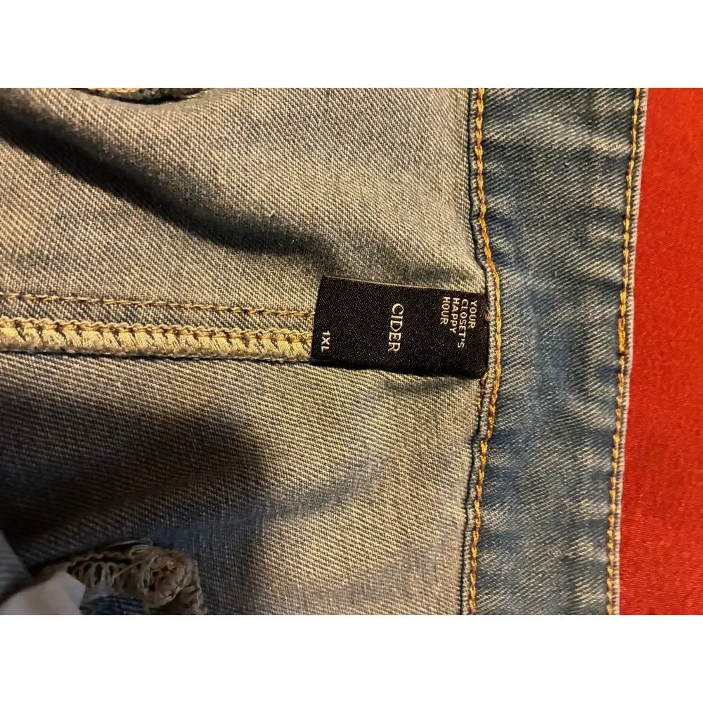 Cider Denim Maxi Skirt Womens 1X Long Light Wash High Waist Panel Button Front